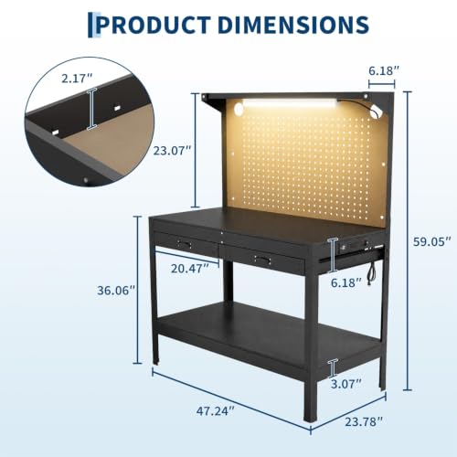 48 in Heavy-Duty Garage Workbench Work Table with 2 Drawers