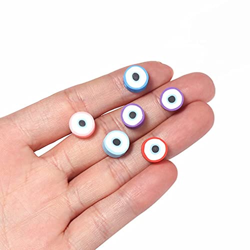 100pcs Colorful Evil Eye Polymer Clay 10mm Spacer Beads for Women Jewelry Making DIY Bracelet Necklace Hair Clip Accessories (Evil Eye) - color: Evil Eye