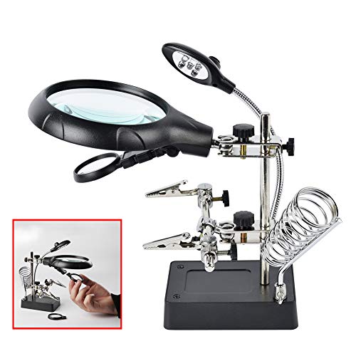 LED-lit Magnifying Glass Helping Hands Soldering Station, Alligator Clips