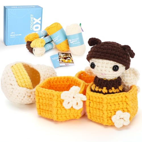 CrochetBox Bee Grow Up Crochet Kit for Beginners, Easy Craft for Adults - color: Bee Grew Up