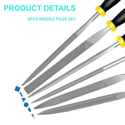 warmtree 6 Piece Metal Needle File Set - 4-inch,Carbon Steel Files for Metal, Wood & Jewelry | Includes Flat, Warding, Square, Triangular, Round, and Half-Round Files - size: 4 Inch