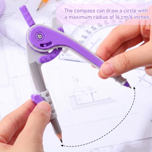 Zonon 2 Pcs Protractor and Compass Set, Swing Arm Protractor, Purple Clear - color: Purple and Clear