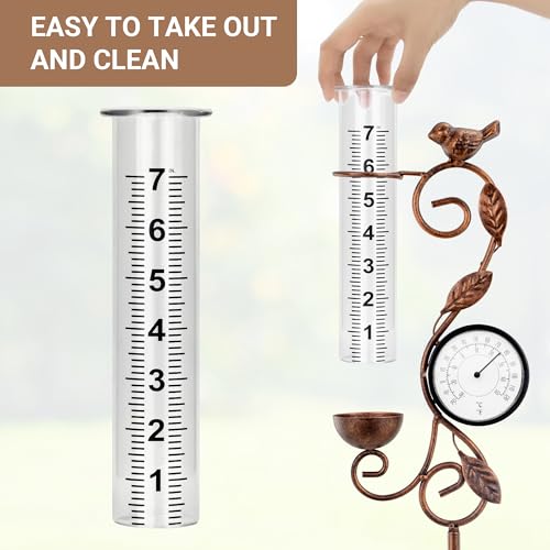 36in Bird Rain Gauge Thermometer Bronze Metal Garden Stake Decor - color: Bronze Bird