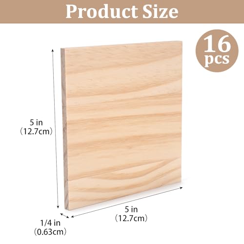 Wooden Blocks for Crafts,1/4″ Thick 5″ X 5″ Wood Squares for Crafting, Blank Wooden Boards Unfinished Wood Blocks Pieces Planks, Paintings, DIY Plaques & Signs, Woodworking, Architectural Models - size: 5″x5″x1/4″ - 16PCS