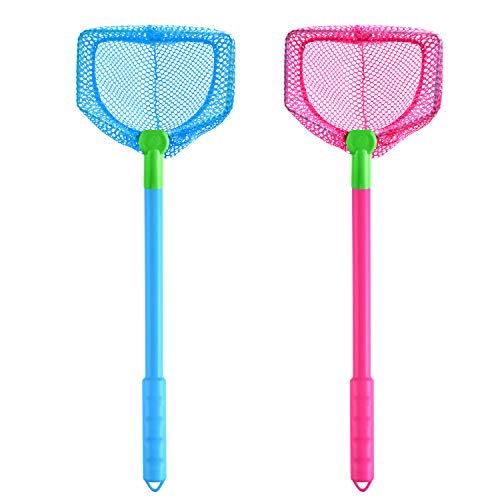 Coopay 2 Pieces Butterflies Kids Fishing Net Catching Bug Floating Bait Beach Nets for Outdoor Playing - color: Blue + Rose Red