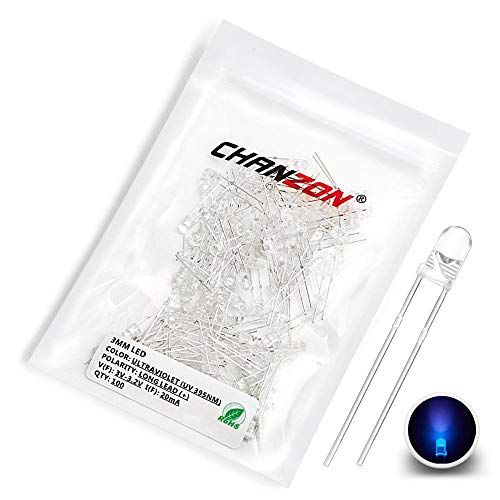 CHANZON 100 pcs 3mm Purple UV LED Diode Lights (DC 3V 20mA) - color: I) Uv 395nm, size: 3mm Round Top