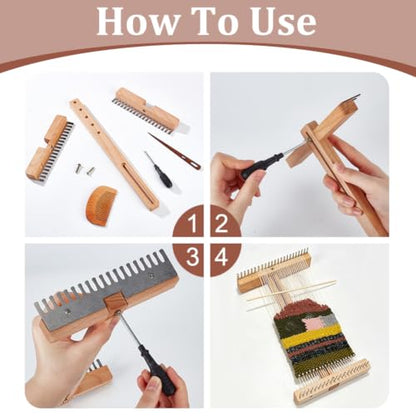 WEBEEDY 3 Styles Adjustable Tapestry Weaving Loom with Expandable 1.4cm/3.5in to 4.6cm/11.8in Wooden Frame, Weaving Comb and Needle for Tapestry Art Yarn Weaving Projects Home Decoration