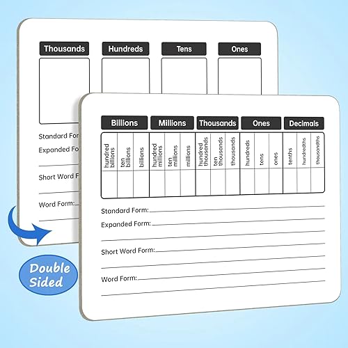 Place Value Board 9" x 12" Double Sided Dry Erase Boards for Students for Teaching Place Values from Billions to Decimal Numbers Math Manipulative Lapboard for Home School and Classroom - style: Place value