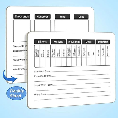 Place Value Board 9" x 12" Double Sided Dry Erase Boards for Students for Teaching Place Values from Billions to Decimal Numbers Math Manipulative Lapboard for Home School and Classroom - style: Place value