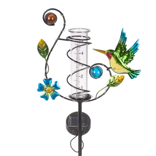 35'' Tall Hummingbird Rain Gauge Outdoor, Solar Rain Gauge - color: Hummingbird A