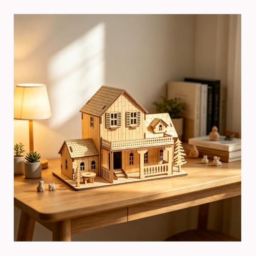 3D Wooden Puzzles for Adults, DIY Miniature Villa House Kit - color: Villa House