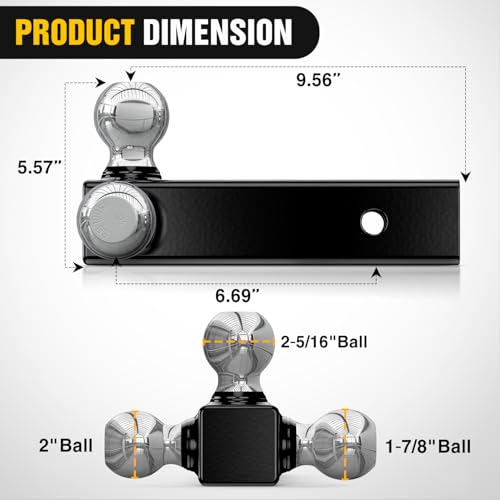 Nilight Multi-Ball Trailer Hitch Ball Mount, 1-7/8, 2, 2-5/16-Inch Balls, Triple Ball Mount fits 2-1/2-Inch Hitch Receiver, Chrome Plating - color: 2-1/2" hitch 3 ball