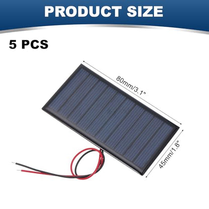 MECCANIXITY 5 Pcs 5V 0.45W 90mA Mini Solar Panels, Small Polycrystalline Solar Cell Panel with 2 Cable for DIY Electric Toy Materials Kits Charger, 80mm x 45mm - style: 5V 0.45W 90mA