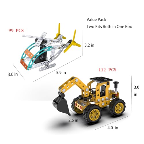 Building Sets Stem Assembly Toys Metal 3-D Puzzle Excavator and Plane Model Value Bundle: 2 Kits | 1 Box Parent-Child Interaction Construction Sets Gifts for Kids 8-16 - style: Excavator and Plane
