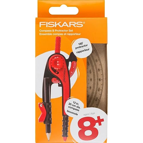 Fiskars 2-Piece Plastic Compass & Protractor Set, Color May Vary