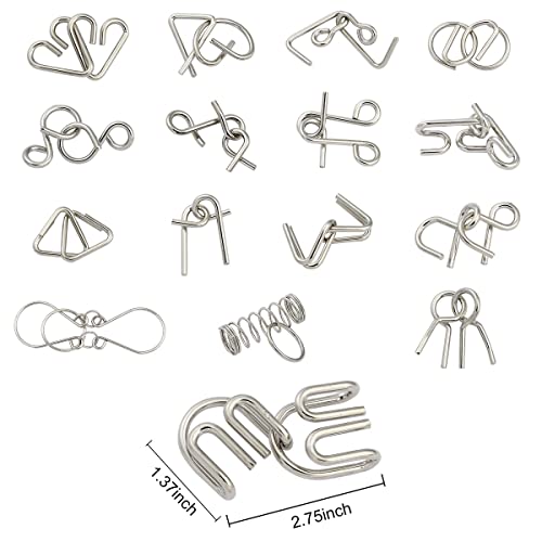 IQ Toys-AB A+B Test Mind Game Brain Teaser Wire Magic Trick Toy IQ Puzzle Set (Pack of 16), Metallic