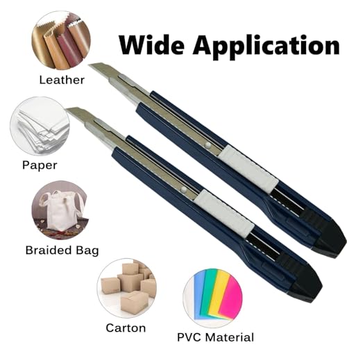 9mm Snap Off Utility Knife High Hardness Retractable Box Cutters with 30 Pcs Snap Off Blades,Pack 3 Art Craft Hobby Cutter 9mm Knife for Home Warehouse Office Workstation,Dark Blue - color: Blue