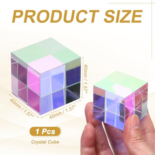 PATIKIL 1Pcs Cube Prism 40mm K9 Crystal Dispersion Prism AB Color - size: 40mm