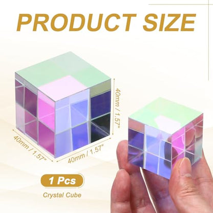 PATIKIL 1Pcs Cube Prism 40mm K9 Crystal Dispersion Prism AB Color - size: 40mm