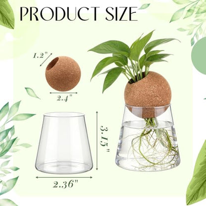 Baderke 3 Pcs 3.15 Inches Glass Plant Propagation Stations with Spherical Lid Glass Jars Plant Propagation Vases Hydroponic Spherical Cork Planter for Indoor Home Office Desktop Decor(Conical) - size: 3.15 Inches, style: Conical