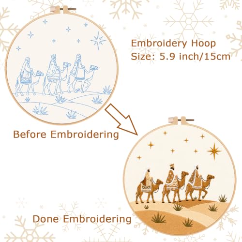 Nuberlic Embroidery Kit for Beginners, Three Wise Men Christmas Scene - color: Christian