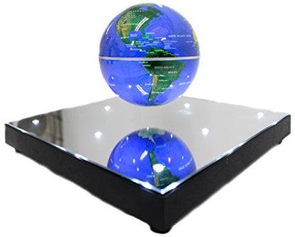 PowerTRC Rotating Magnetic Levitation Globe Suspended in Air Floating 3.5 inch Globe, ABS Base with Mirror and LED Lights