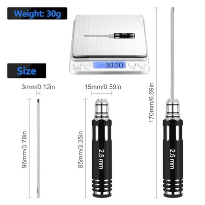 RC Tool Kit,Hex Screwdriver w/3/23",5/64",1/16",0.05",1.5/2.0/2.5/3.0mm - color: Black