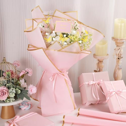 woric 93 Pcs Flower Bouquet Wrapping Paper Kits - color: Pink