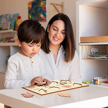 Kathfly 2 Pcs Montessori Leaf Wooden Puzzles Tree Shapes Toy, Cute - style: Cute