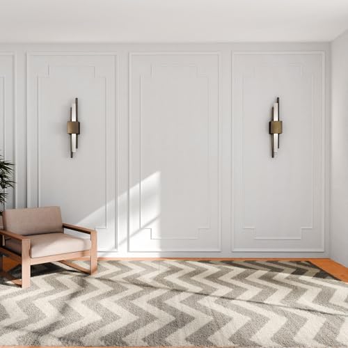 Pangda 3 Set Peel and Stick Wall Molding Kit Scalloped Wainscot Wall Panel Premade Accent Molding Wainscoting Ready to Assemble Wainscoting Accent Panel (108''x50'',96''x37.5'',Elegant Style)