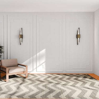 Pangda 3 Set Peel and Stick Wall Molding Kit Scalloped Wainscot Wall Panel Premade Accent Molding Wainscoting Ready to Assemble Wainscoting Accent Panel (108''x50'',96''x37.5'',Elegant Style)