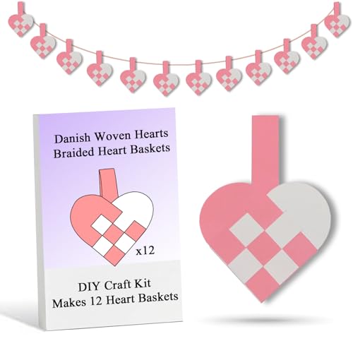 12 DIY Danish Heart Baskets. Precut and Ready to Use, No Tools Needed. Traditional Weaving Paper Craft to Make Julehjerter. Great Home Classroom Decorations (Pink/White Kit) - color: 3x3 Pink Diy Kit
