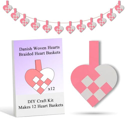 12 DIY Danish Heart Baskets. Precut and Ready to Use, No Tools Needed. Traditional Weaving Paper Craft to Make Julehjerter. Great Home Classroom Decorations (Pink/White Kit) - color: 3x3 Pink Diy Kit