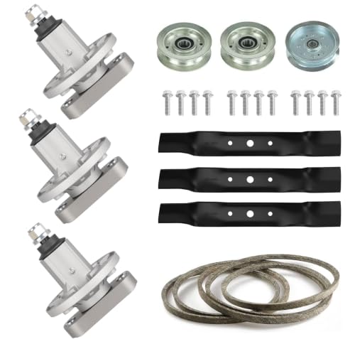 ILONPA 48 inch Deck Rebuild Kit with GY20050 Spindle Assembly for John Deere L120 L130, Includes Spindle GY20785, Blades GX20250, Idler GY20067 & GY22082, 1/2"x139" Belt GY20571 - size: 48 inch Spindle Kit Blade Blade