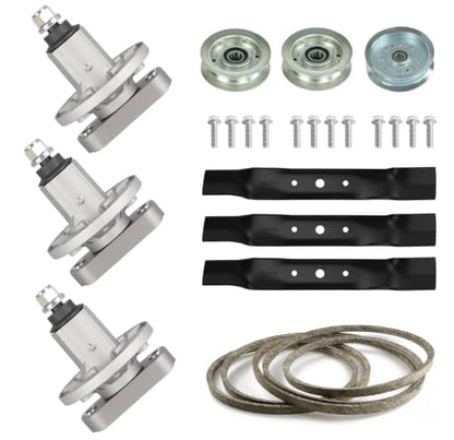 ILONPA 48 inch Deck Rebuild Kit with GY20050 Spindle Assembly for John Deere L120 L130, Includes Spindle GY20785, Blades GX20250, Idler GY20067 & GY22082, 1/2"x139" Belt GY20571 - size: 48 inch Spindle Kit Blade Blade