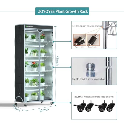 Indoor Greenhouse 6-Tier Plant Stand with Grow Lights & Cover - color: Black+Gray, size: 30" W x 14" D x 72" H