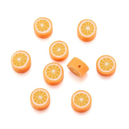 Elecrelive 50Pcs Orange Slice Loose Beads Fruit Theme Polymer Clay Beads Food Spacer Charms 10x4.5mm for Necklace Bracelets Earrings Key Chains Making - color: Orange