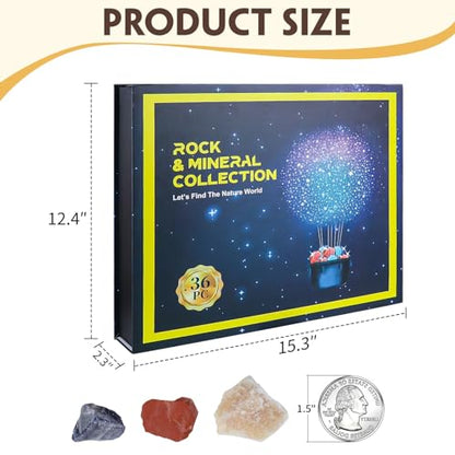 36pc Rock & Mineral Collection Kit for Kids, STEM Earth Science Set