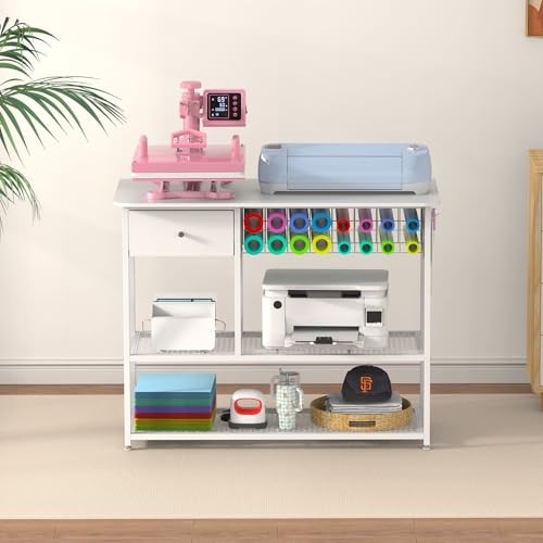 Crafit Extra Large Heat Press Table with Vinyl Storage, Foldable Stand - color: Extra Enlarged Size - White
