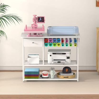 Crafit Extra Large Heat Press Table with Vinyl Storage, Foldable Stand - color: Extra Enlarged Size - White