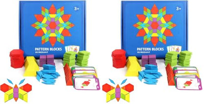 JCREN Wooden Pattern Blocks Montessori Toys Shape Puzzles Kindergarten Classic Educational Tangram Geometric Brain Teaser Toys Best STEM for Kids Ages 4-8 with 24 Pcs Cards (Pack of 2) - size: 155 PCS (Pack of 2)
