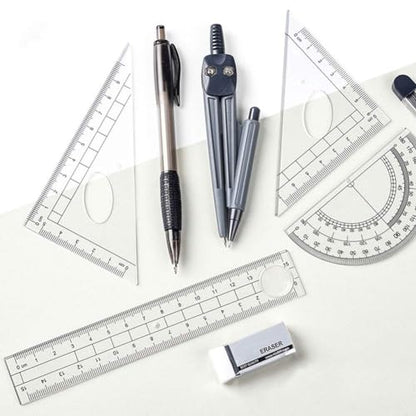 Math Geometry Kit Set 8 Pieces Student Supplies with Shatterproof Storage Box,Includes Rulers,Protractor,Compass,Pencil Lead Refills,Pencil,Eraser.for Students and Engineering Drawings