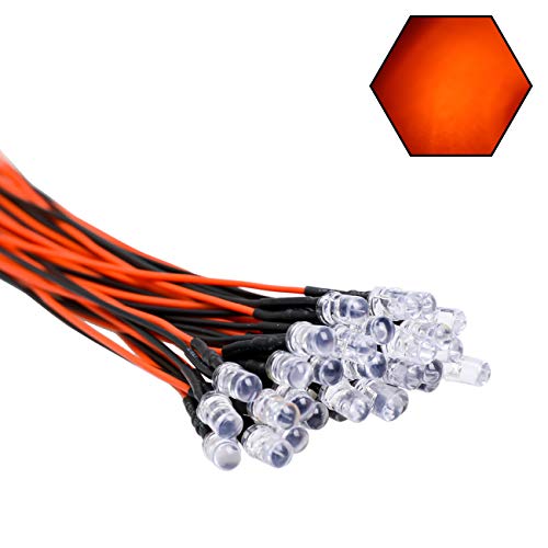 30pcs 12 Volt 5mm Orange LED Lights Emitting Diodes Pre Wired 7.9 inch DC 12v LED Light Clear Lens Small LED Lamps - color: [09] Orange / 30 Pcs, style: 5mm Solid Light