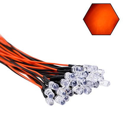 30pcs 12 Volt 5mm Orange LED Lights Emitting Diodes Pre Wired 7.9 inch DC 12v LED Light Clear Lens Small LED Lamps - color: [09] Orange / 30 Pcs, style: 5mm Solid Light
