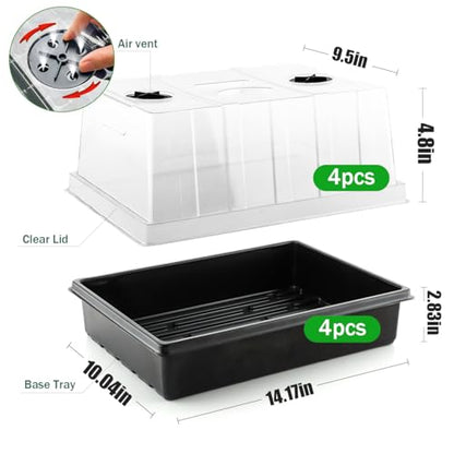 RooTrimmer 4-Pack Seed Starter Trays with 5" Tall Humidity Domes - size: 4p Trays+Domes