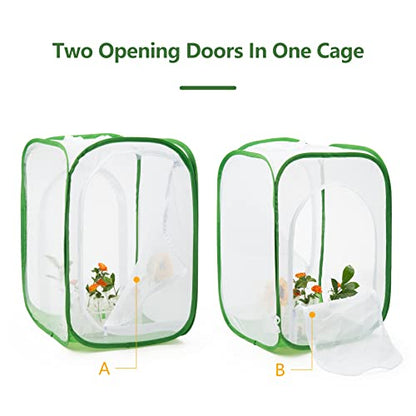Two Doors Monarch Butterfly Habitat, Insect Mesh Cage, Caterpillar Enclosure Terrarium Pop-up (15.7 X 15.7 X 24 Inches) - size: 15.7 X 15.7 X 24 Inches