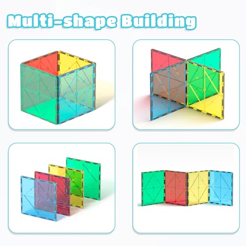 Bmag 4 Piece Magnetic Tiles Large Square, Magnet 3D Building Blocks Expansion Set for Kids, STEM Preschool Learning Kit Educational Playset Construction Toys for Boys Girls Ages 3+ - size: 4Pcs