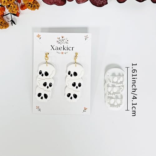 Xaekicr Halloween Skull Polymer Clay Cutters – 3-Stacked Skull Shape Clay Earring Cutters for DIY Jewelry, Polymer Clay Molds, Clay Tools – Halloween Cookie & Earring Making Supplies - color: P color