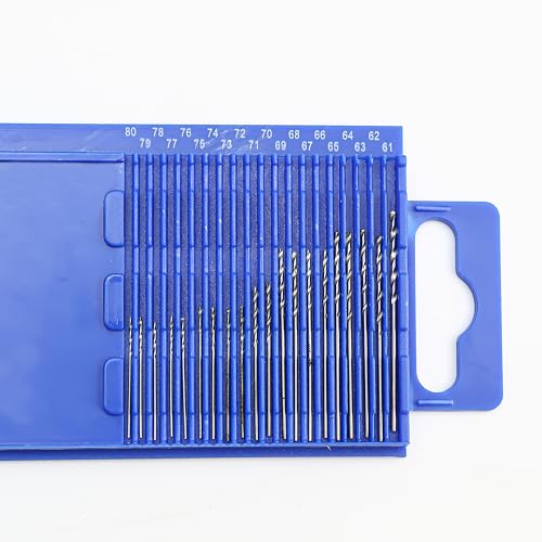 21PCS Carburetor Jet Drill Bits Pin Vise Set, Numbered 61-80 Mini Jeweler's Chuck Vice, Fine Tiny Miniature Metric Micro Wire Nano Tool For Jewelry Bead Making Crafts Orifice Drilling Wood DIY Carving