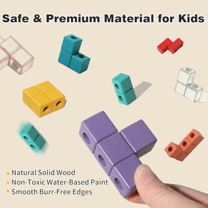 Wooden Stacking Blocks Puzzle Board Game, Montessori Toys for Toddlers Kids - color: Colorful B